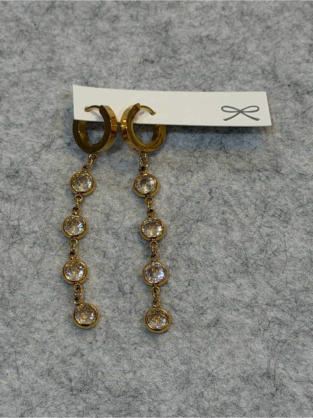 Stainless Steel Gold Drop Cubic Zirconia Hoop Earrings